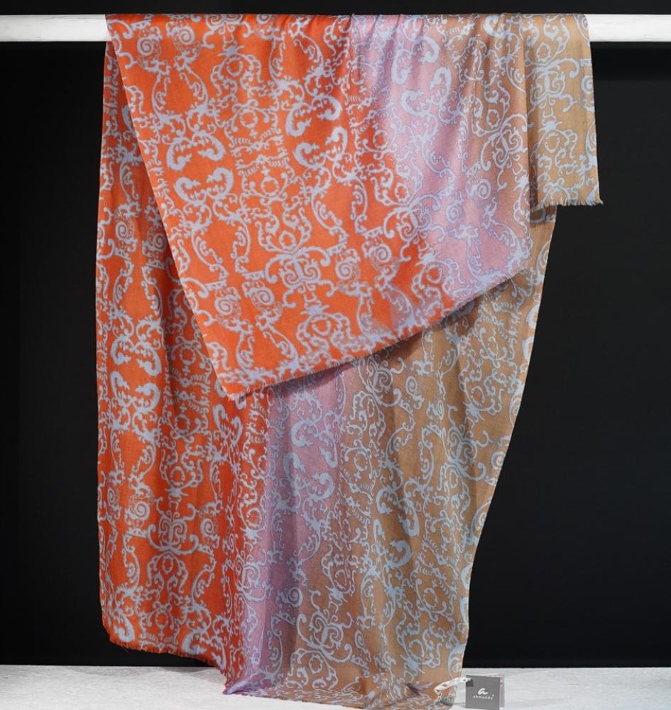 AHMADDY Seiden-Wollschal orange rosa beige blaugrau